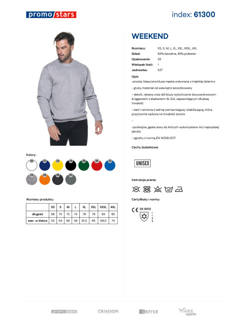 Promostars WEEKEND SWEATSHIRT für Herren, HELLGRAU MELANGE, Stickerei, Logodruck