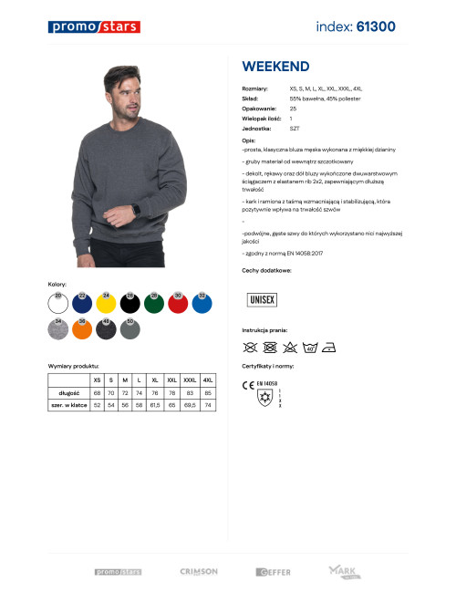 Promostars Men`s SWEATSHIRT WEEKEND DARK GRAY MELANGE embroidered logo print