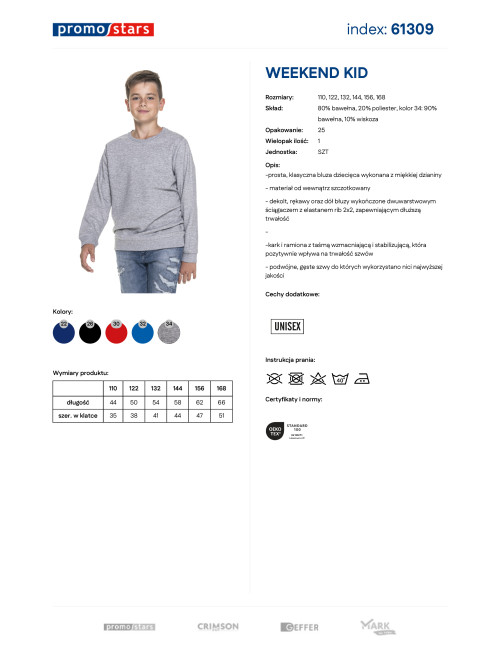 Promostars Women`s SWEATSHIRT WEEKEND KID LIGHT GRAY MELANGE embroidery print