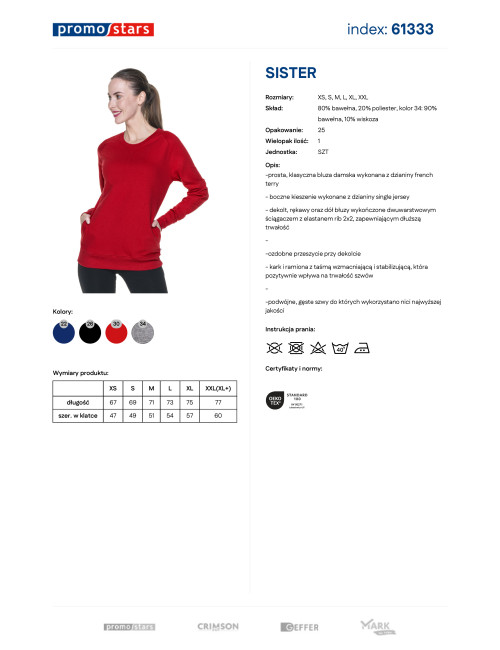 Promostars Women`s SWEATSHIRT SISTER RED DTG print embroidery silkscreen logo