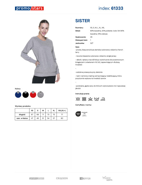 Promostars Women`s SWEATSHIRT SISTER LIGHT GRAY MELANGE embroidery screen printing