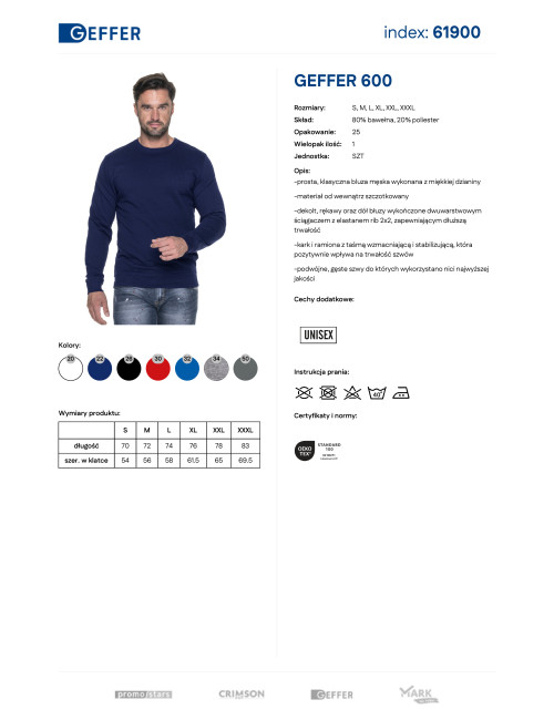 GEFFER SWEATSHIRT Men 600 NAVY DTG print embroidery silkscreen logo