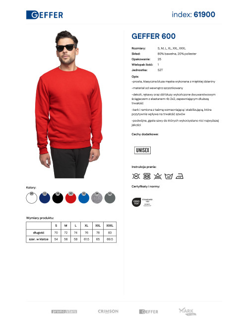 GEFFER SWEATSHIRT Men 600 RED DTG print embroidery silkscreen logo