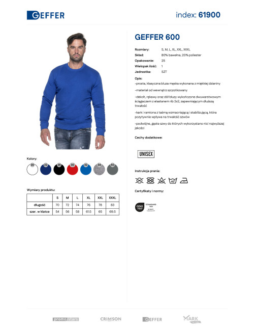 GEFFER SWEATSHIRT Men 600 CORNFLOWER Embroidery screen printing logo DTG printing