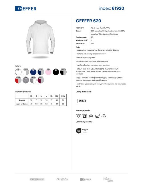 GEFFER SWEATSHIRT Men 620 WHITE embroidery screen printing logo DTF printing