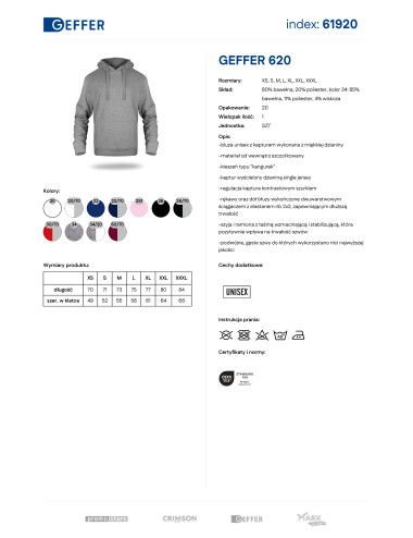GEFFER HERREN SWEATSHIRT 620 HELLGRAU MELANGE Stickerei Siebdruck Logodruck