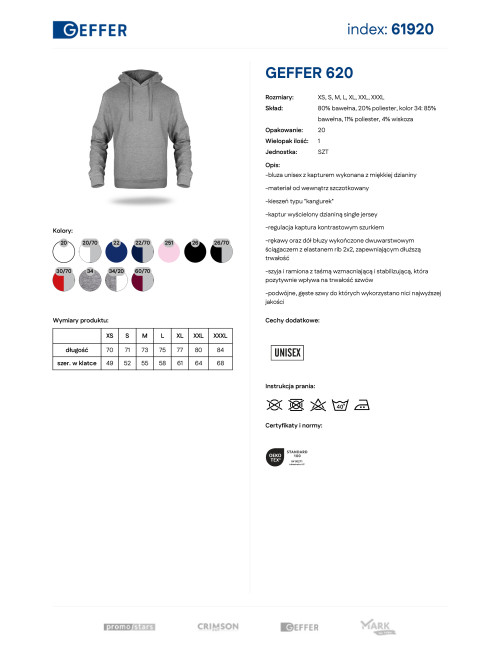 GEFFER Men`s Sweatshirt 620 LIGHT GRAY MELANGE Embroidery Screen Print Logo Print