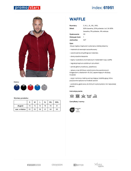 Promostars Men`s SWEATSHIRT WAFFLE DARK RED Embroidery silkscreen logo
