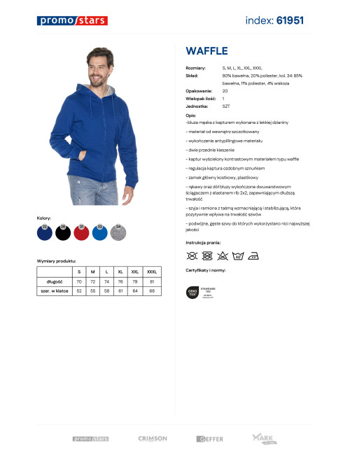Promostars Men`s SWEATSHIRT WAFFLE CORNFLOWER embroidery DTG print silkscreen logo