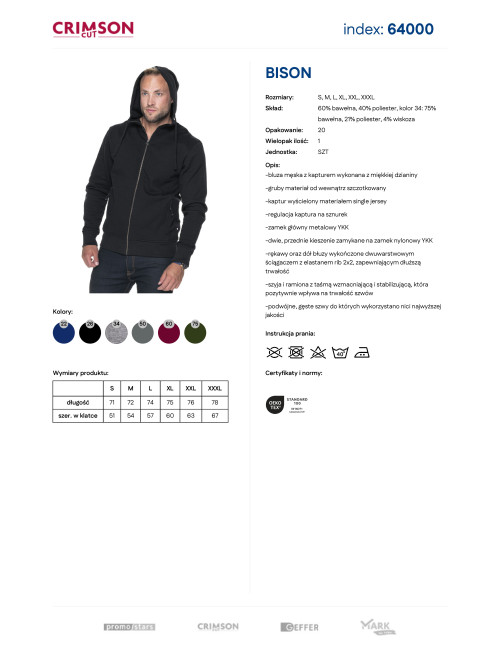 CRIMSON CUT Herren-SWEATSHIRT BISON BLACK, gesticktes Logo, Siebdruck