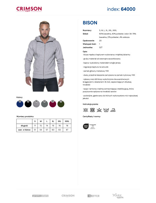 CRIMSON CUT HERREN-SWEATSHIRT BISON HELLGRAU MELANGE, gesticktes Siebdruck-Logo