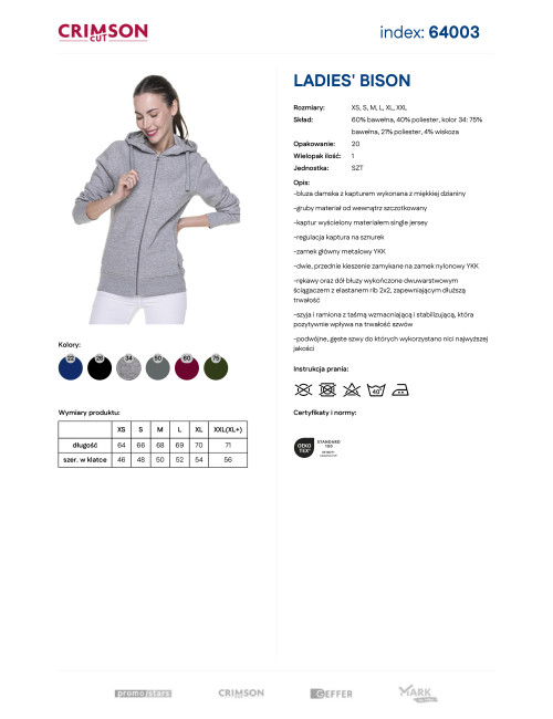 CRIMSON CUT BLUZA Damska LADIES' BISON JASNY SZARY MELANŻ nadruk haft