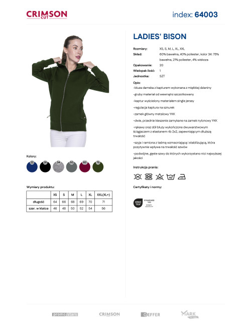 CRIMSON CUT SWEATSHIRT Women`s LADIES` BISON FOREST GREEN logo embroidery print