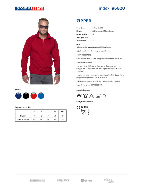 Promostars Men`s SWEATSHIRT ZIPPER RED embroidery screen printing logo DTG print