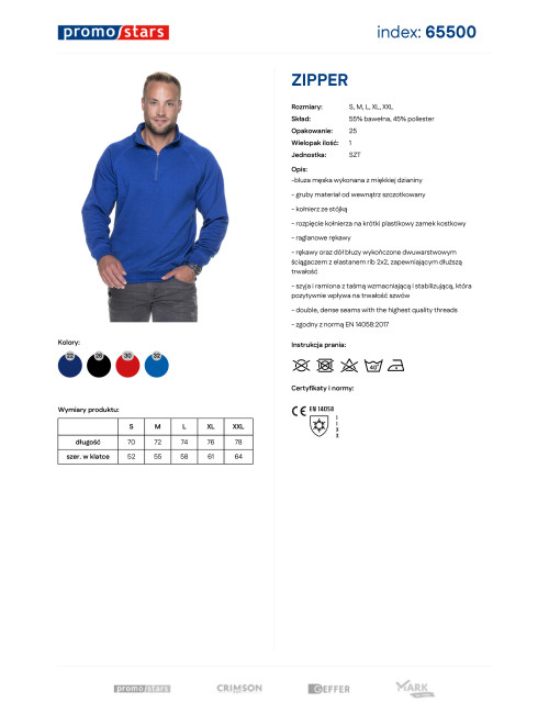Promostars Men`s SWEATSHIRT ZIPPER CORNFLOWER Embroidery screen printing logo