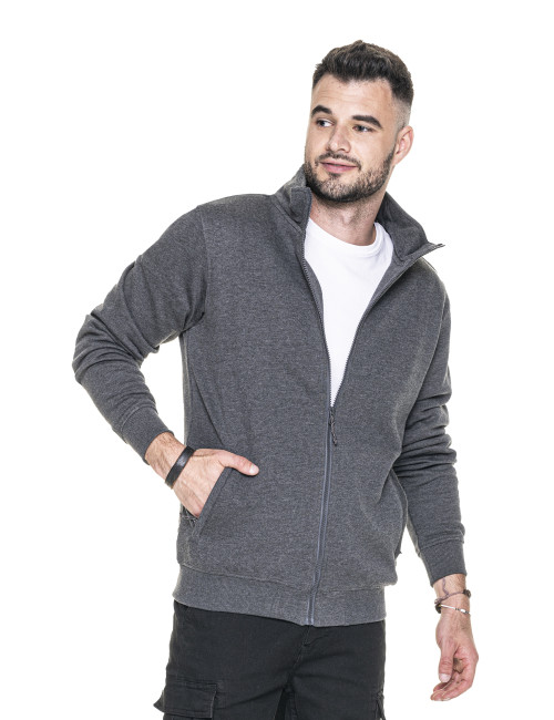 Promostars Herren SWEATSHIRT OPEN DARK GREY MELANGE Stickerei Siebdruck