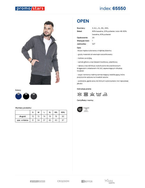 Promostars Men`s SWEATSHIRT OPEN DARK GRAY MELANGE embroidery screen printing