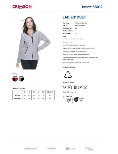 CRIMSON CUT SWEATSHIRT Women`s LADIES` DUET LIGHT GRAY MELANGE/BLACK Embroidery