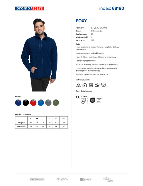 Promostars dickes Fleece 450 g Herren-SWEATSHIRT FOXY NAVY BLUE mit Logo-Stickerei