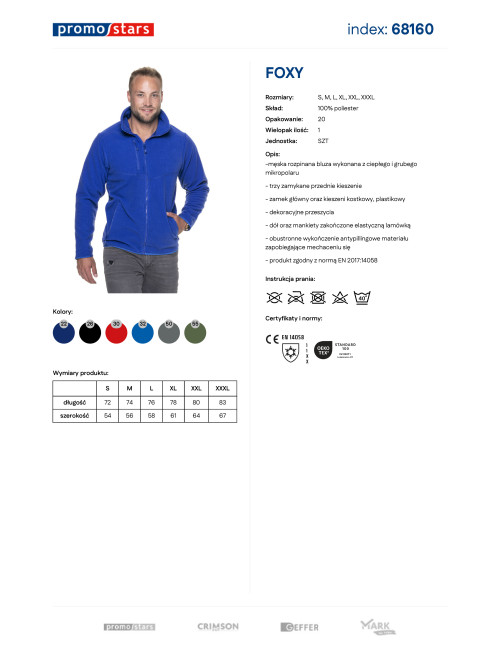 Promostars ciepły polar 450g BLUZA Męska FOXY CHABROWY haft logo firm