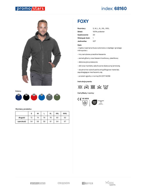 męska, bardzo ciepła gruba bluza polarowa 450 g szara Promostars  haft