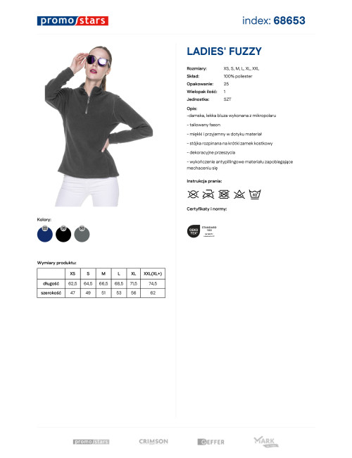 Dünnes Damen-Fleece-Sweatshirt mit kurzem Reißverschluss und Fuzzy-Promostars-Stickerei