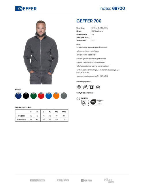 cienka bluza polarowa Geffer 700 szara 250 g – Nadruk, Haft Logo