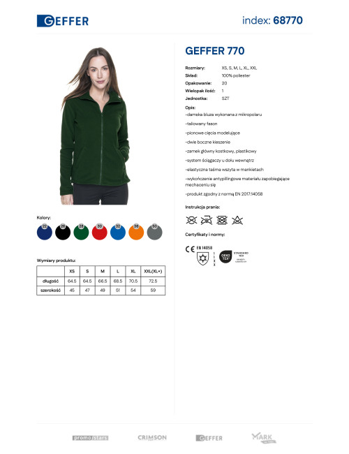 GEFFER BLUZA Damska GEFFER 770 ZIELONY BUTELKOWY nadruk haft sitodruk