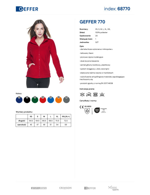 Modelujący, taliowany polar damski, Geffer bluza damska 770 pod haft