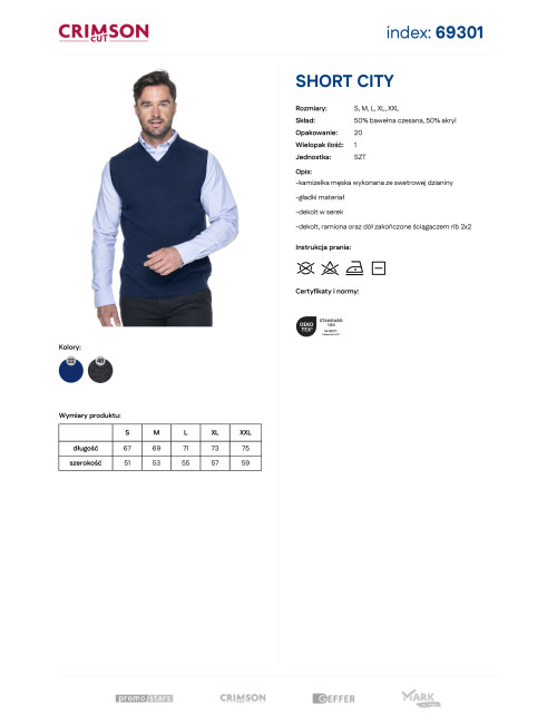 Promostars Men's Short City Vest Navy Blue
