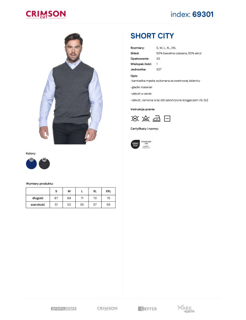 Promostars men`s vest SHORT CITY gray melange