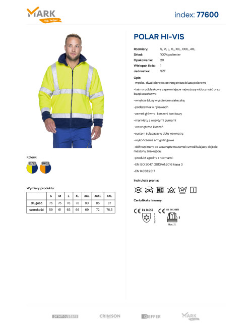 Men's Fleece Jacket MARK the Helper HI-VIS Yellow
