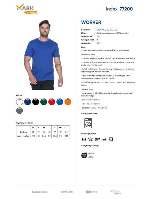 MARK THE HELPER MEN`S T-SHIRT WORKER CORNFLOWER screen print logo