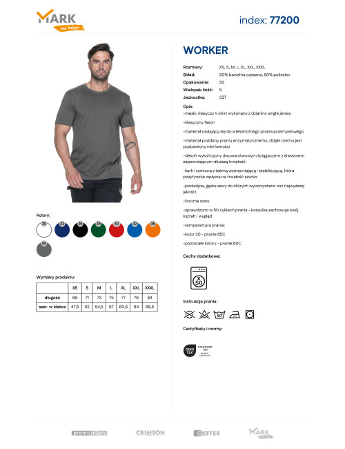 MARK THE HELPER HERREN-WORKER-T-SHIRT GRAU mit Siebdruck und Logo-Stickerei