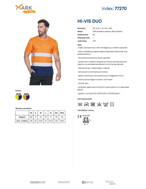 MARK THE HELPER MEN`S T-SHIRT HI-VIS DUO ORANGE embroidery print