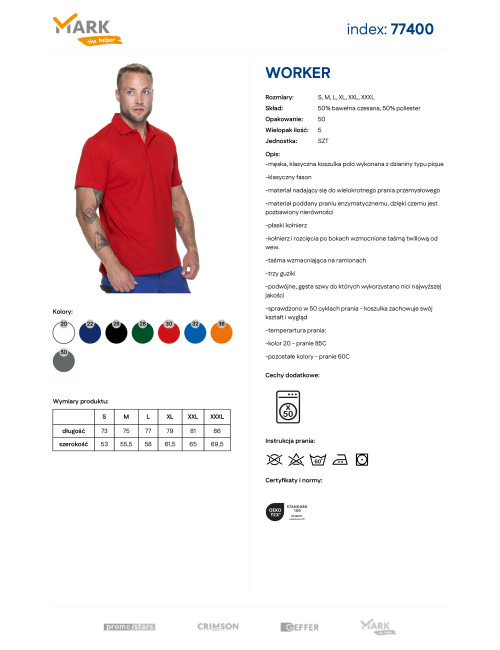 MARK THE HELPHER POLO MĘSKIE WORKER CZERWONY nadruk haft sitodruk logo