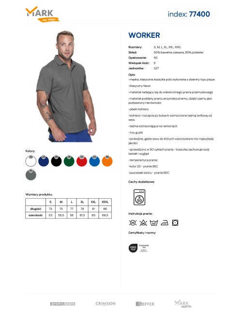 MARK THE HELPHER POLO MĘSKIE WORKER SZARY haft nadruk sitodruk logo