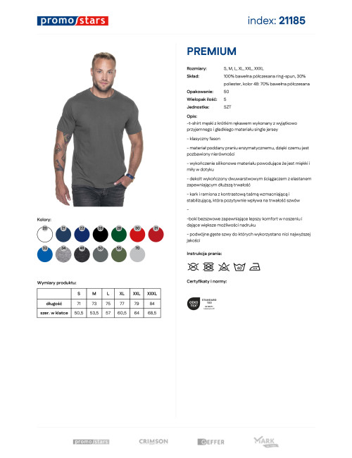 Promostars Herren-T-Shirt PREMIUM GRAU unter dem Firmenlogo, Stickdruck