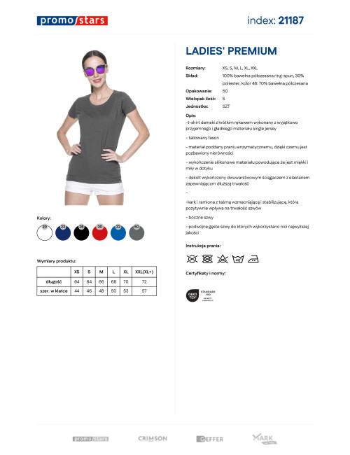 Promostars women`s t-shirt LADIES` PREMIUM GRAY with embroidery print