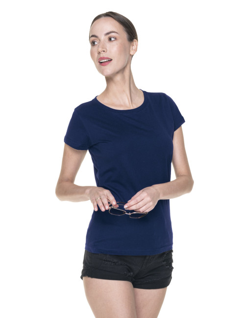 Purpur geschnittenes Damen-T-Shirt LADIES` PREMIUM PLUS NAVY BLUE mit Logo-Stickerei
