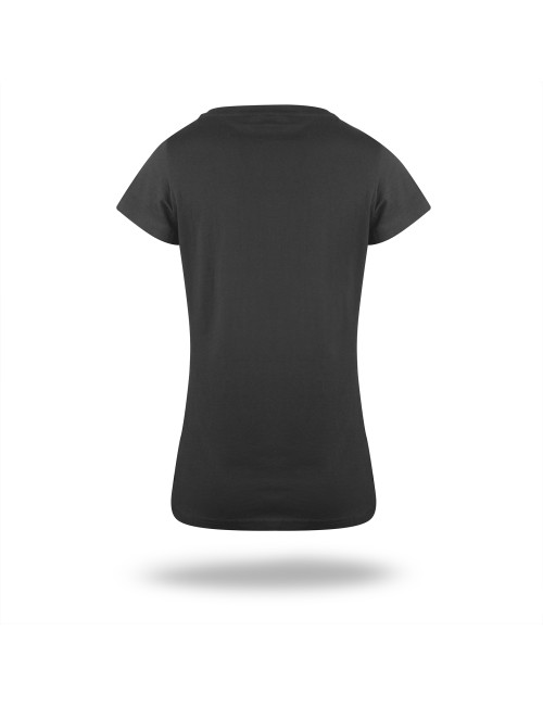 Purpurrot geschnittenes Damen-T-Shirt LADIES` PREMIUM PLUS BLACK mit Stickerei, Aufdruck