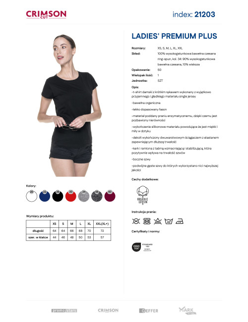 Purpurrot geschnittenes Damen-T-Shirt LADIES` PREMIUM PLUS BLACK mit Stickerei, Aufdruck