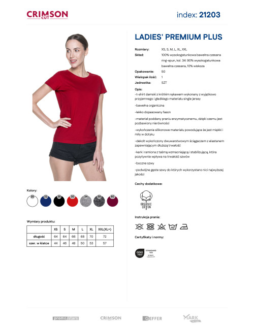 Purpur geschnittenes Damen-T-Shirt LADIES` PREMIUM PLUS RED mit Aufdruck