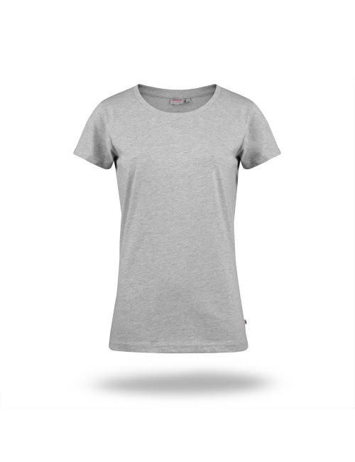 Purpur geschnittenes Damen-T-Shirt LADIES` PREMIUM PLUS HELLGRAU MELANGE