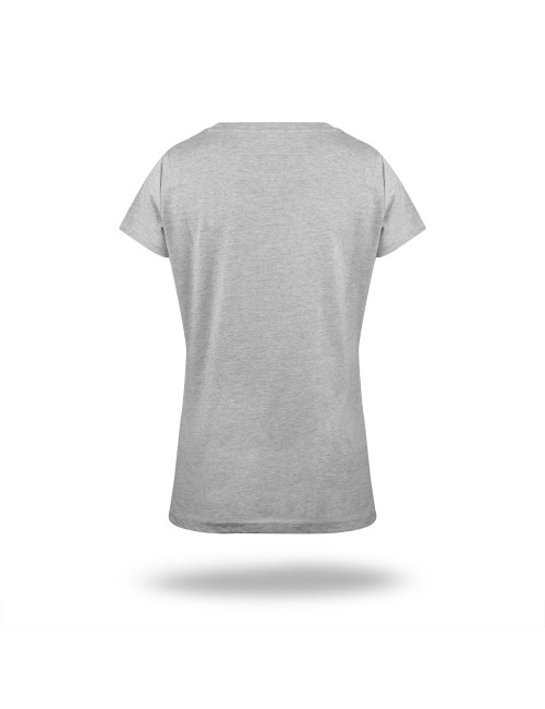 Purpur geschnittenes Damen-T-Shirt LADIES` PREMIUM PLUS HELLGRAU MELANGE