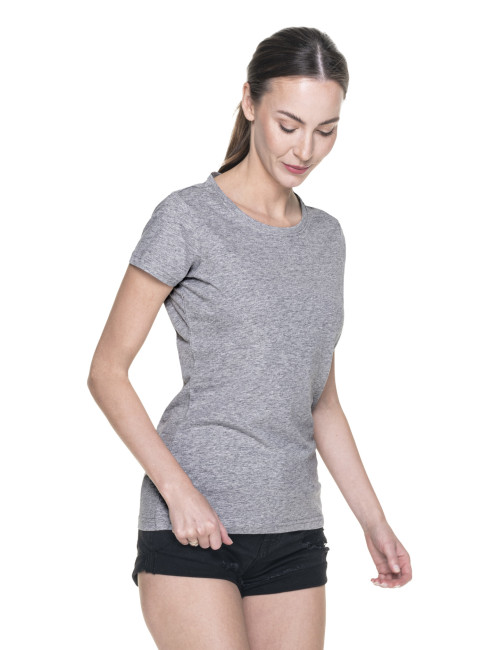 Purpur geschnittenes Damen-T-Shirt LADIES` PREMIUM PLUS HELLGRAU MELANGE