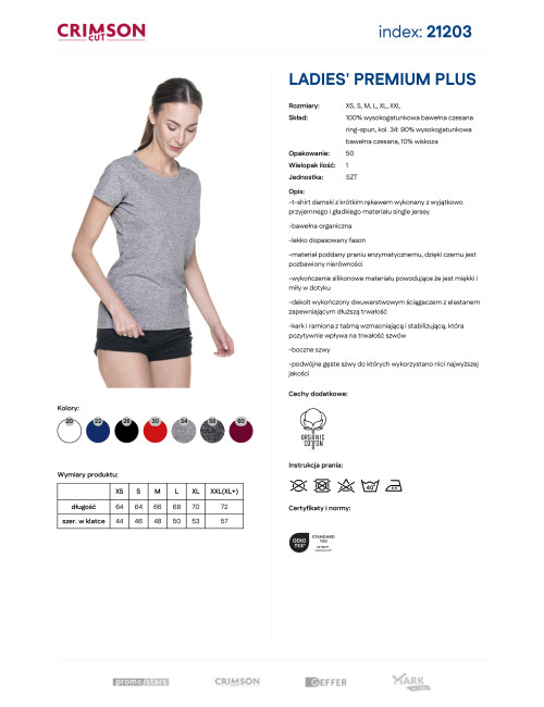 Purpur geschnittenes Damen-T-Shirt LADIES` PREMIUM PLUS HELLGRAU MELANGE
