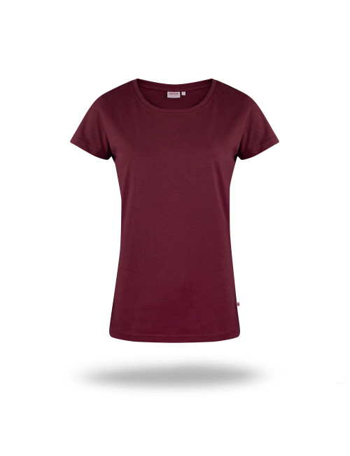 Purpur geschnittenes Damen-T-Shirt LADIES` PREMIUM PLUS RED WINE mit Logo
