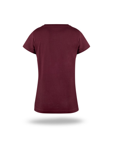 Purpur geschnittenes Damen-T-Shirt LADIES` PREMIUM PLUS RED WINE mit Logo