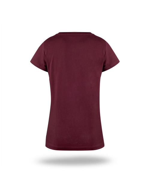 Purpur geschnittenes Damen-T-Shirt LADIES` PREMIUM PLUS RED WINE mit Logo